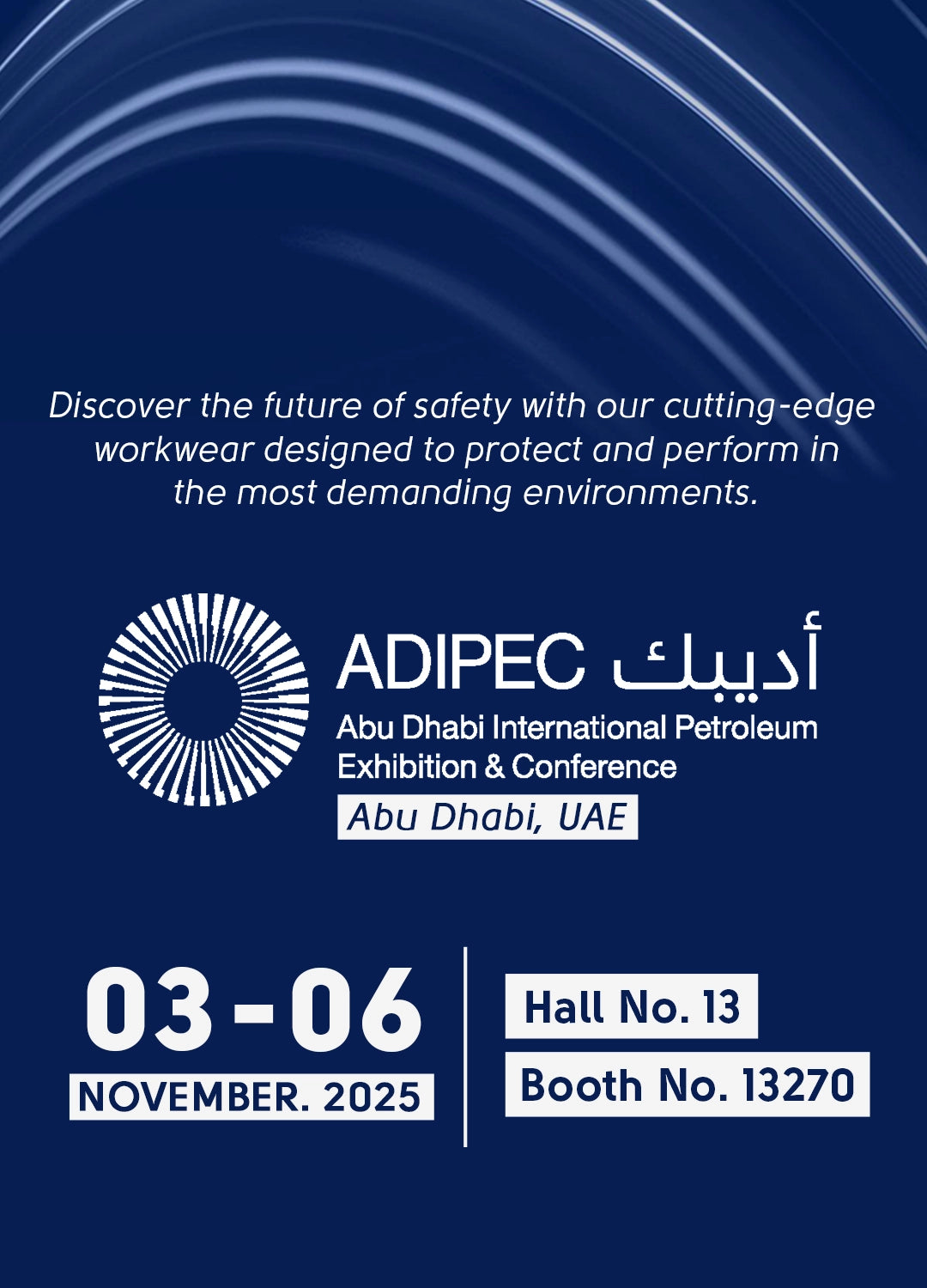 Nomadic booth at ADIPEC 2025 featuring fr and ifr safety workwear.