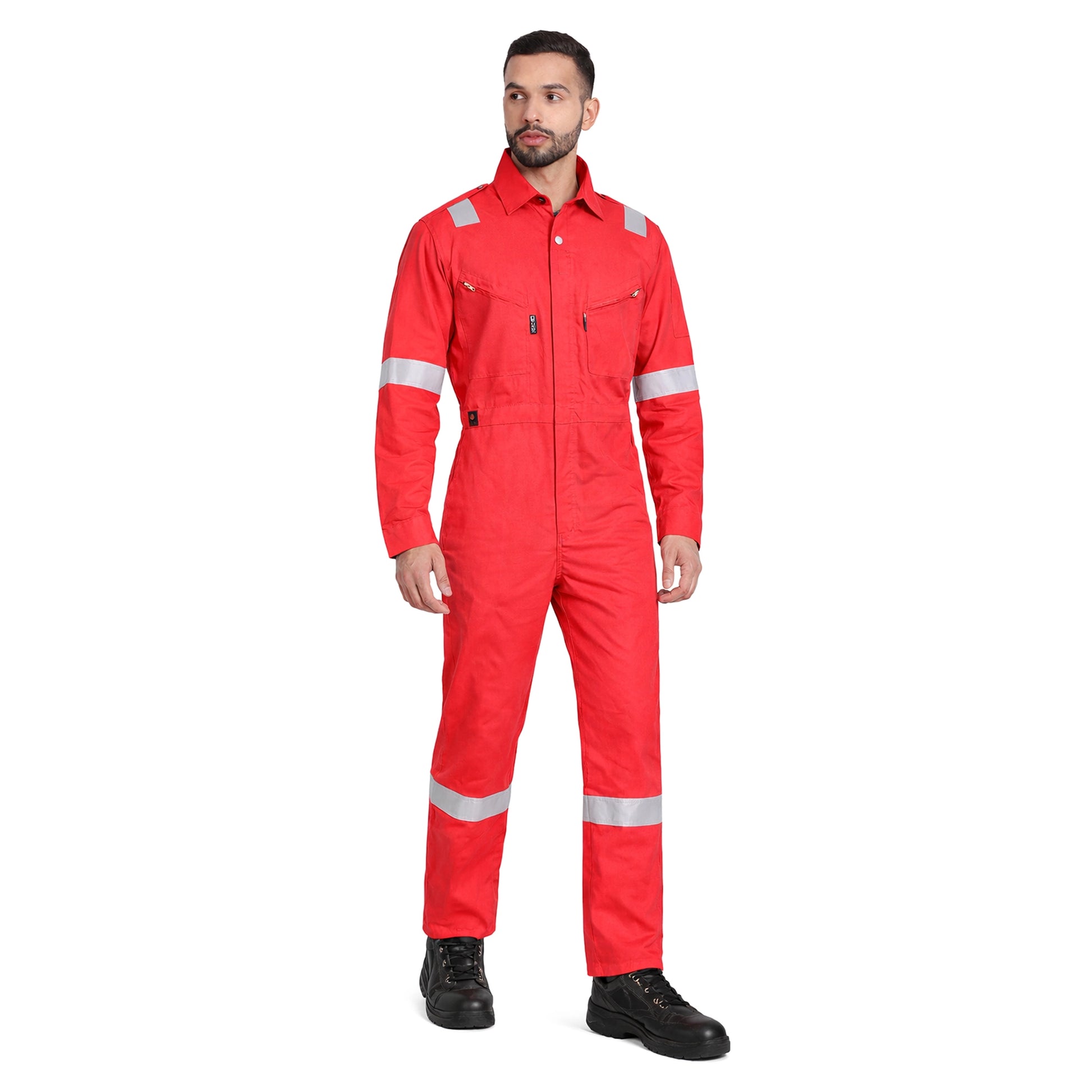 Inherent FR 450 Coverall - Red ARAMID Flame Resistant Antistatic Safety Coverall with Reflective Tape