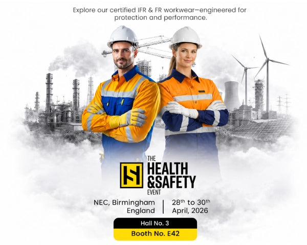 Nomadic showcasing ifr fr workwear at  Health and safety event 2026 Birmingham, England, UK exhibition.
