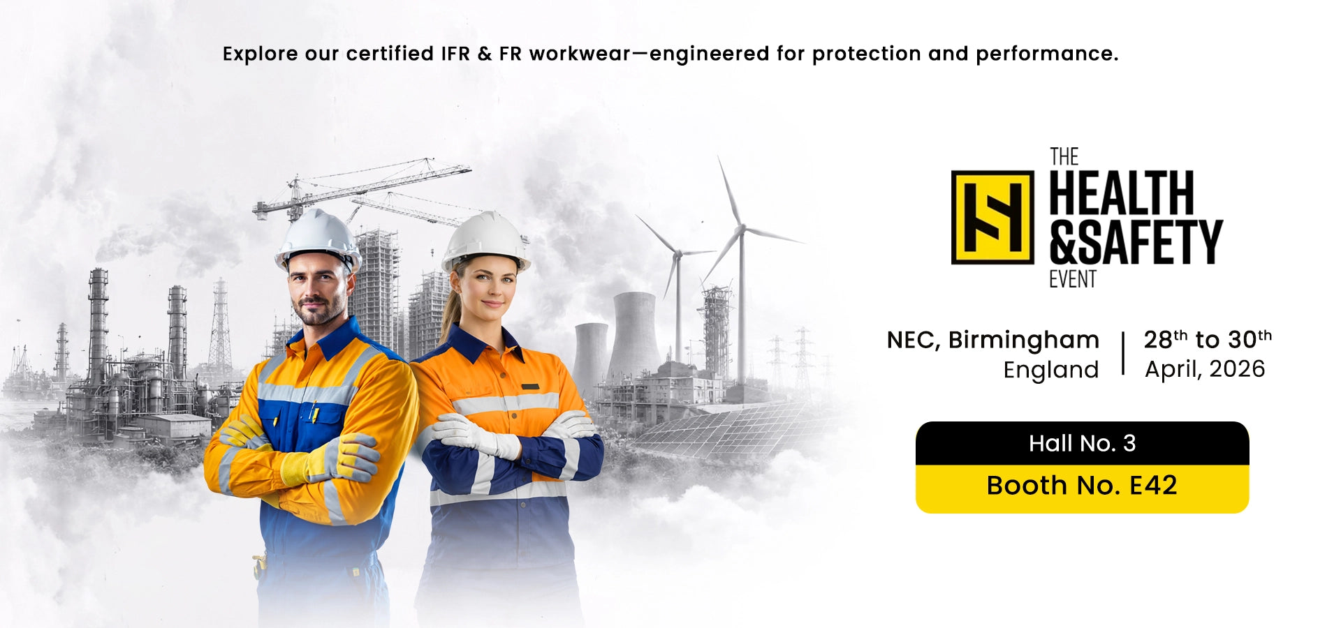 Nomadic showcasing ifr fr workwear at  Health and safety event 2026 Birmingham, England, UK exhibition.