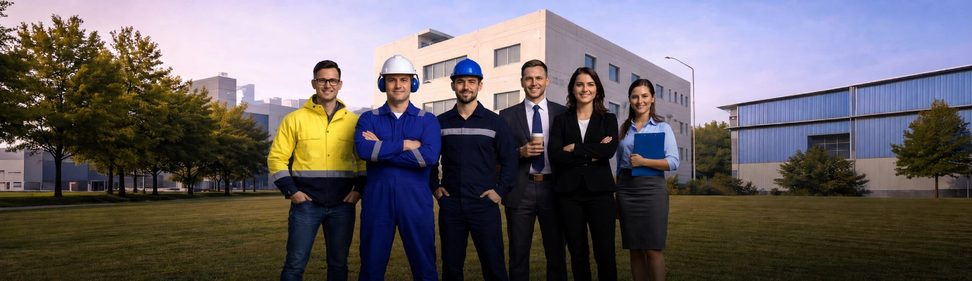 Nomadic industrial safety workwear team representing protective garments and bulk safety solutions