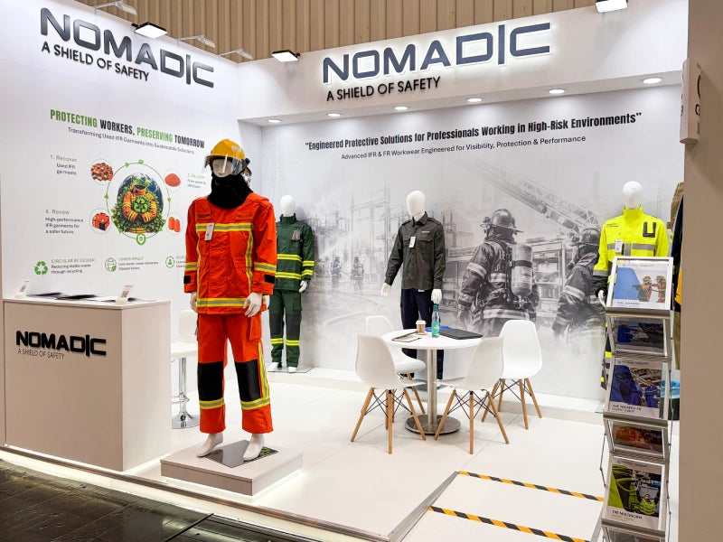 Nomadic IFR and FR workwear exhibition booth at INTERSCHUTZ 2026 in Hannover Germany